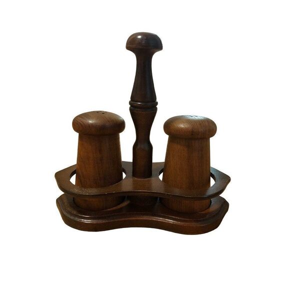 Hellerware wooden salad set serving bowl small bowls shakers salt pepper VTG - Picture 6 of 6